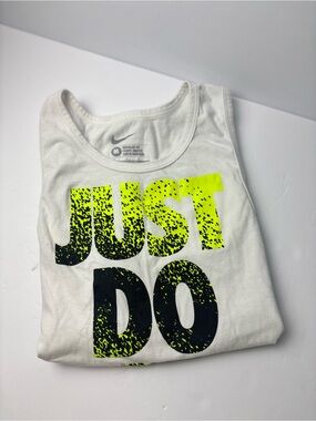 Nike White Tank Top with Neon Yellow and Black JUST DO Graphic